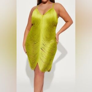 Fashion Nova Chartreuse Fringe Mini Dress